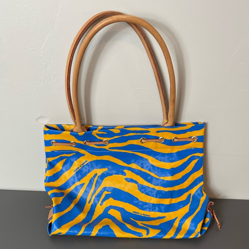 Dooney and Bourke orange and blue tiger print purse leather